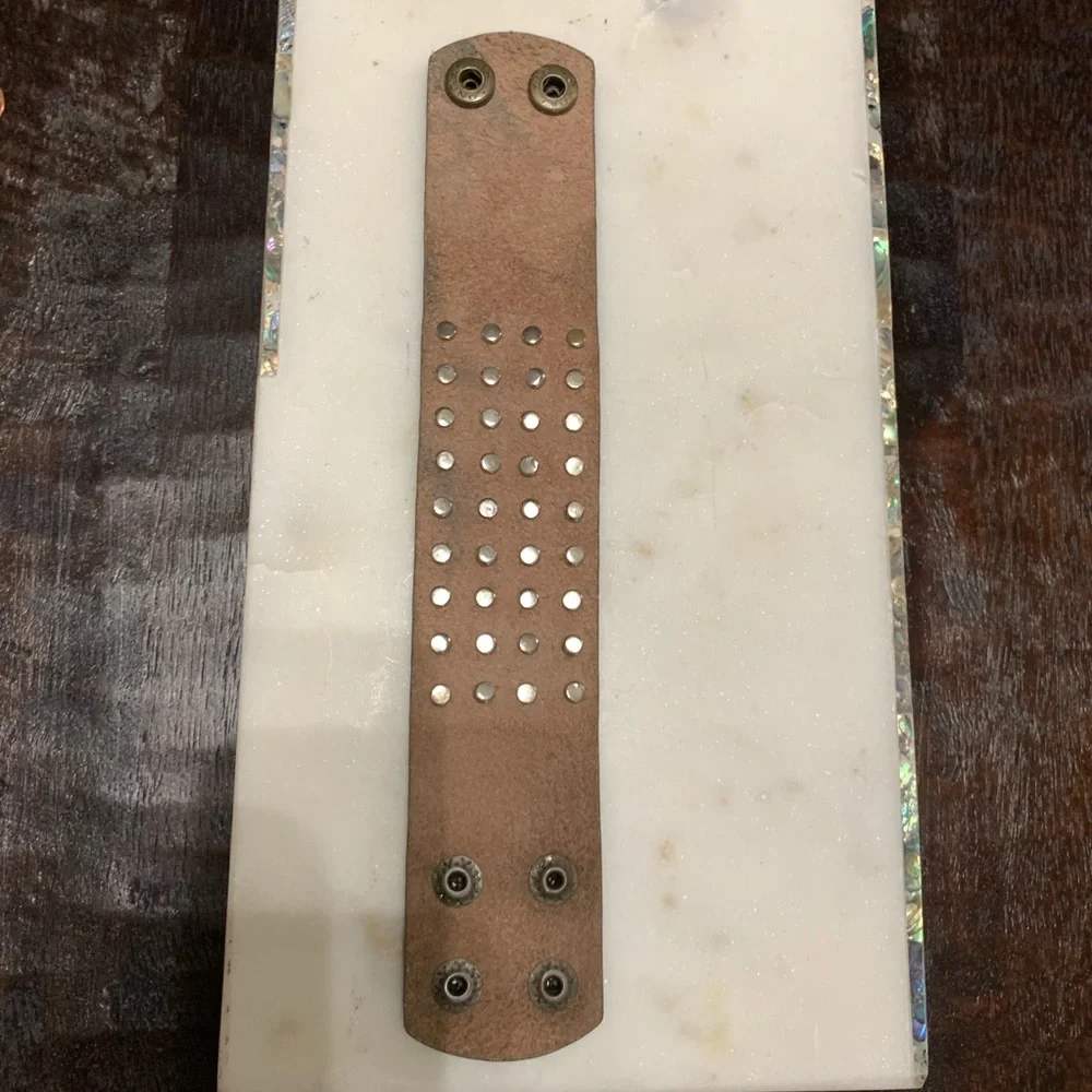 Brown leather cuff bracelet with brown rhinestones